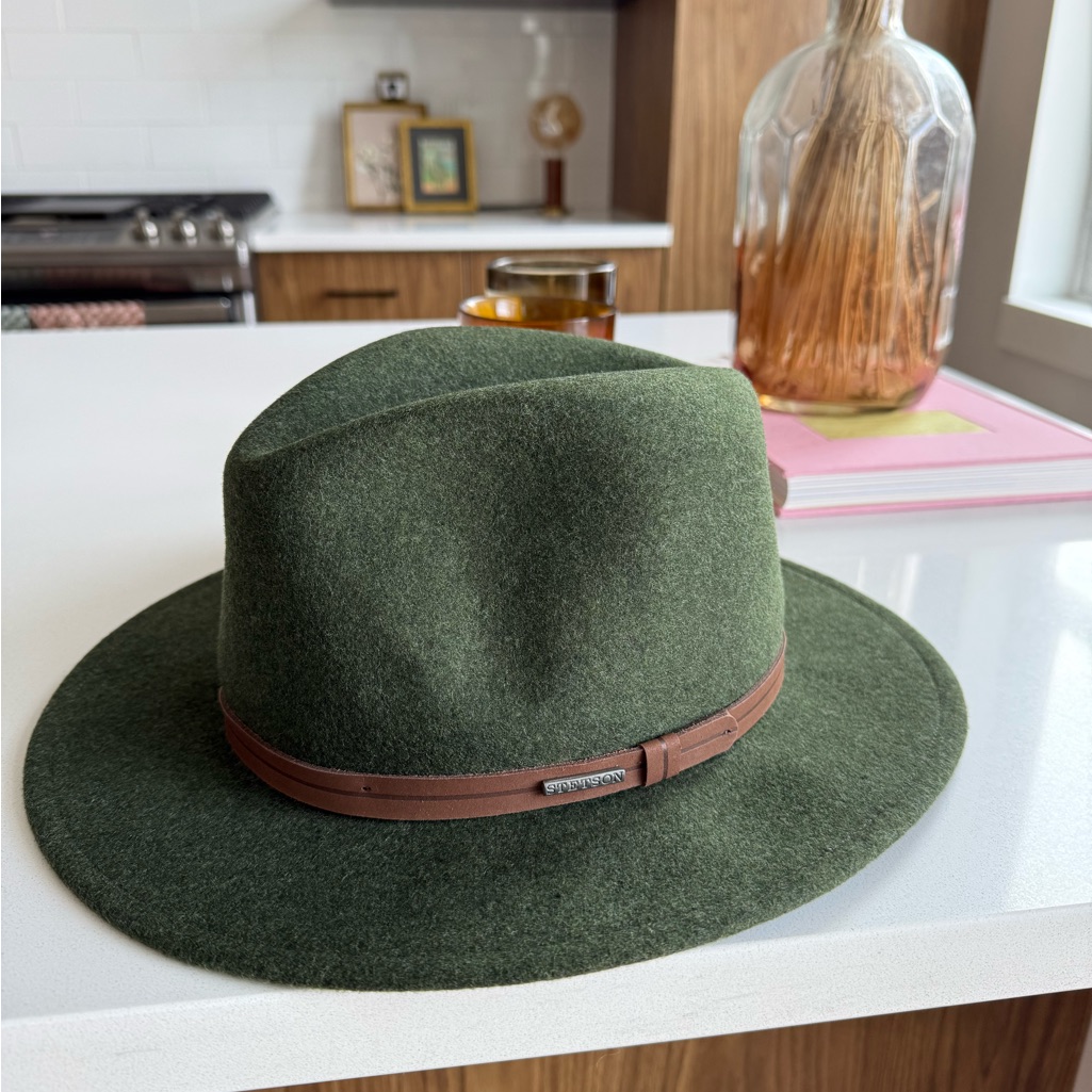 Stetson Olive Wool Fedora With Brown Band